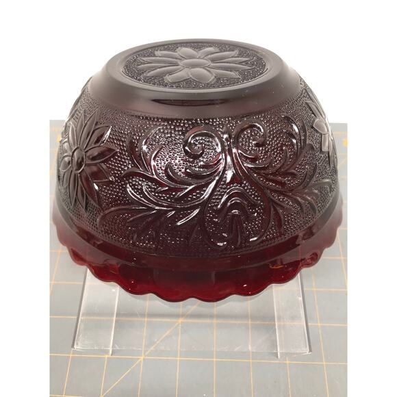 Vintage Anchor Hocking Ruby Red Glass Scalloped Bowl 8 1/4" USA - Picture 3 of 7